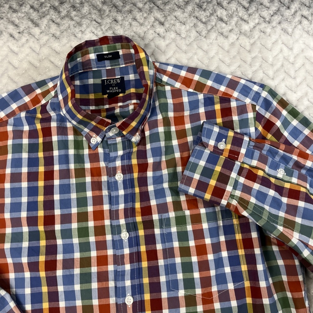 J. Crew Flex Washed Shirt Mens M‎ Multicolor Slim Fit Check Lng Slv Button